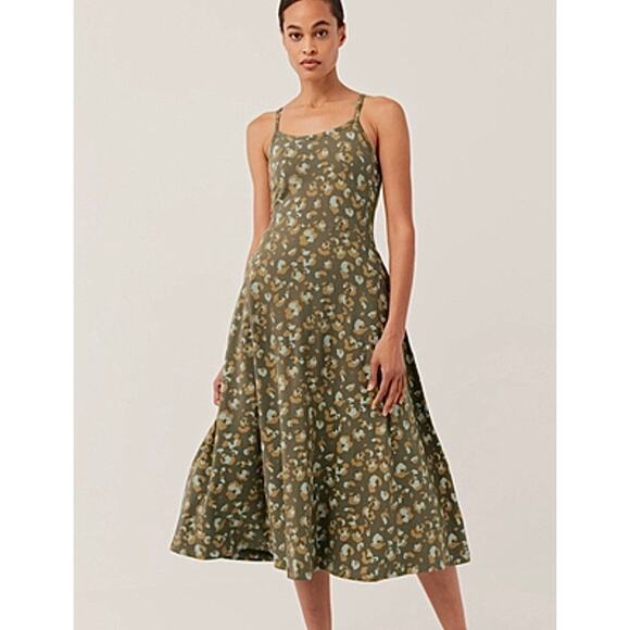 Pact Mod Leopard Fit & Flare Shorty Midi Dress Green XS Midi Organic Cotton - Picture 1 of 13